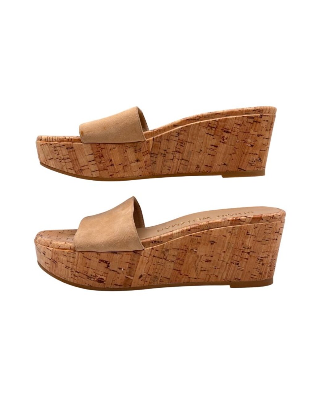 Stuart Weitzman Cork Summer Wedge Platform Sandals Beige Suede Slip-On 6.5B NEW - Picture 3 of 13